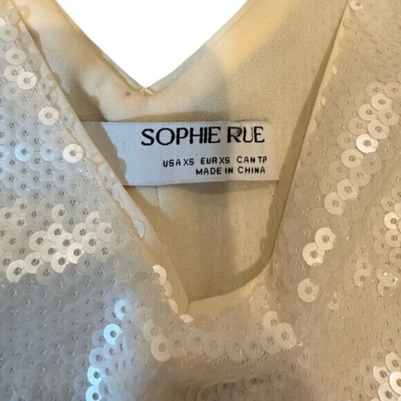 Sophie Rue Cream Sequin V-Neck Slip Midi Dress Size XS - Picture 4 of 7